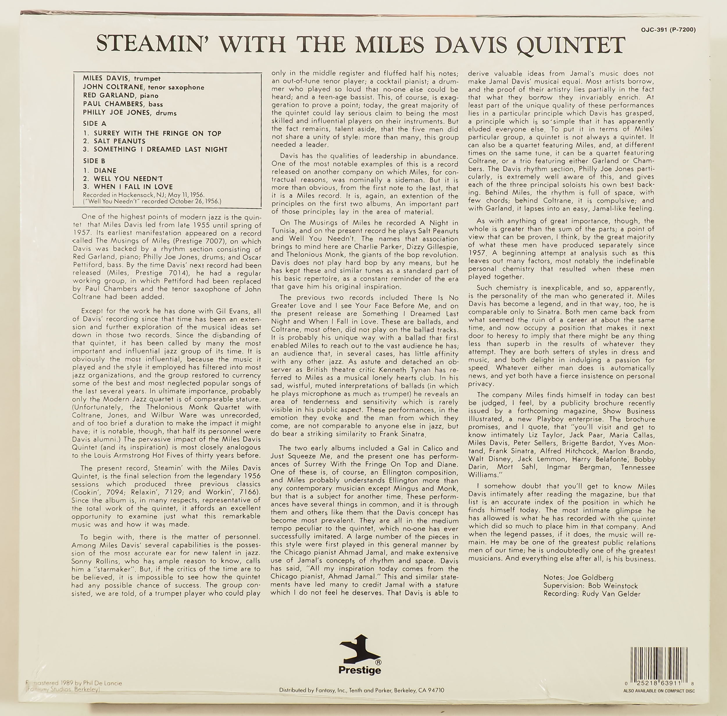 DAVIS, MILES – STEAMIN’ WITH THE MILES DAVIS QUINTET – Get Hip Recordings!