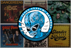 Alien Snatch Records - logo overlaying six of their albums