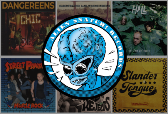 Alien Snatch Records - logo overlaying six of their albums